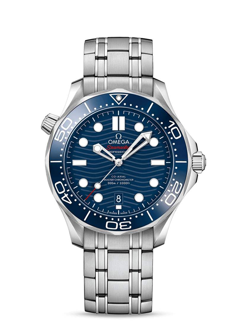 OMEGA 歐米茄Seamaster Diver 300M目前國外報價約4,100美金（折合約HKD 32,180），三個月來行情下滑5%。（OMEGA）