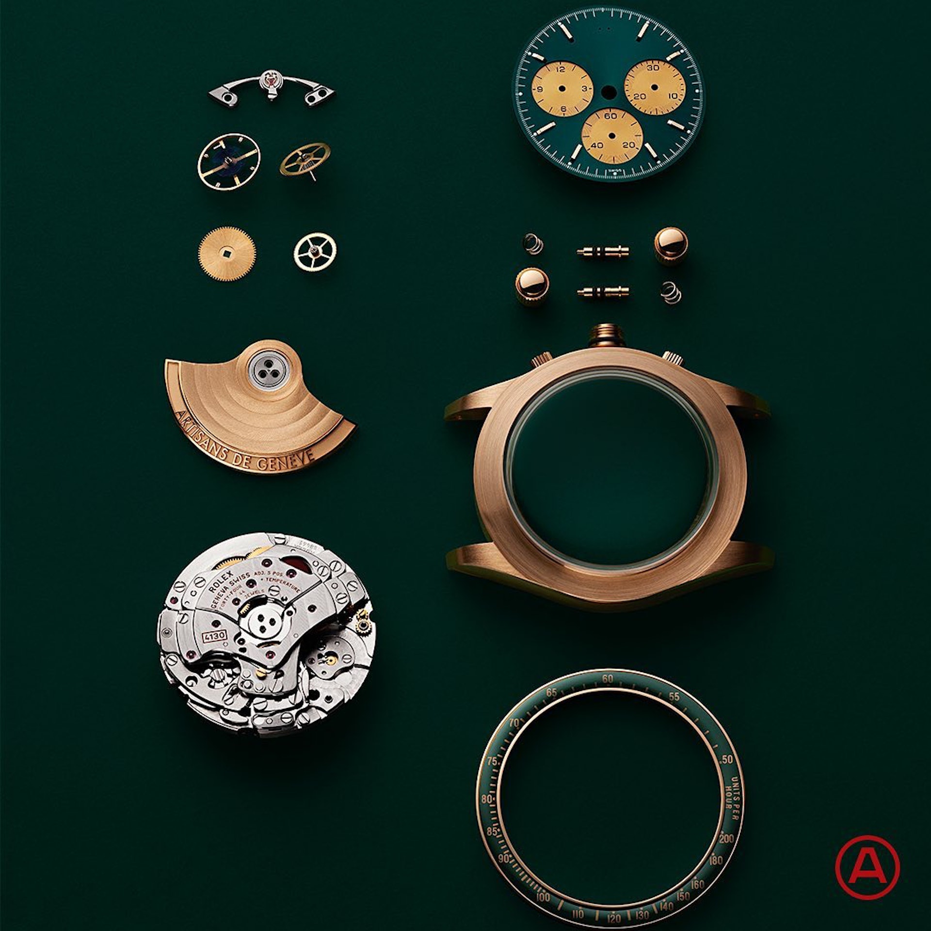 綜觀Daytona 116508 Honey Green，同樣可以找到三處Artisans de Genève精心改造的橋段，以下一一了解：（IG@artisansdegeneve）